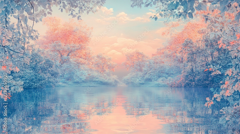 Obraz premium Tranquil reflections in a pastel dreamscape of water and foliage