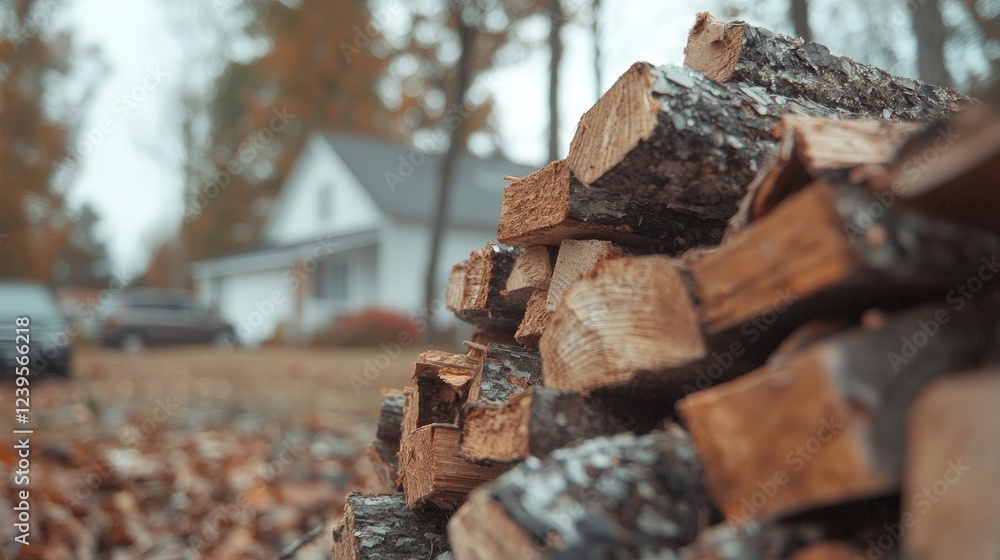 Autumn firewood stack near suburban house Autumn firewood stack near suburban house