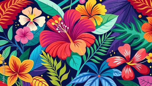 nature with a colorful hibiscus pattern in a whimsical and playful drawing style, featuring the exotic flowers in bold and striking designs that will add a pop of color to any surface