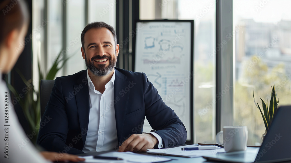 Fototapeta premium Confident Businessman Engaged in Modern Office Discussion