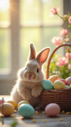 Wallpaper Mural Adorable Bunny with Easter Eggs in Basket Torontodigital.ca
