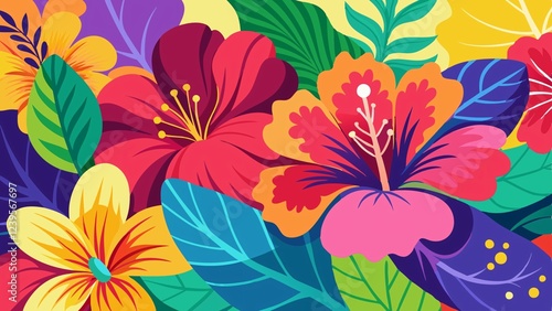 nature with a colorful hibiscus pattern in a whimsical and playful drawing style, featuring the exotic flowers in bold and striking designs that will add a pop of color to any surface