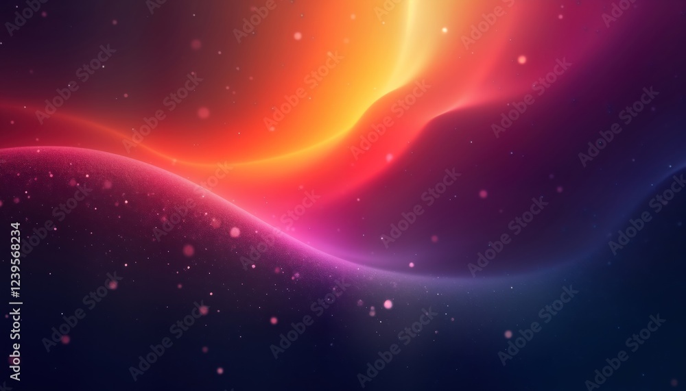 Obraz premium Abstract vibrant gradient design. Colorful flowing waves in purple orange colors. Glowing effect. Grainy texture. Modern poster web page header. Futuristic, dynamic background. Suitable for tech