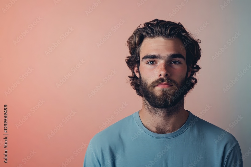 Portrait of a Young Man with Beard Against a Soft Color Background Portrait of a Young Man with Beard Against a Soft Color Background