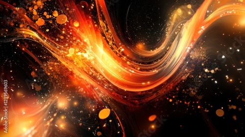 Abstract fiery cosmic background with dynamic glowing elements and particles