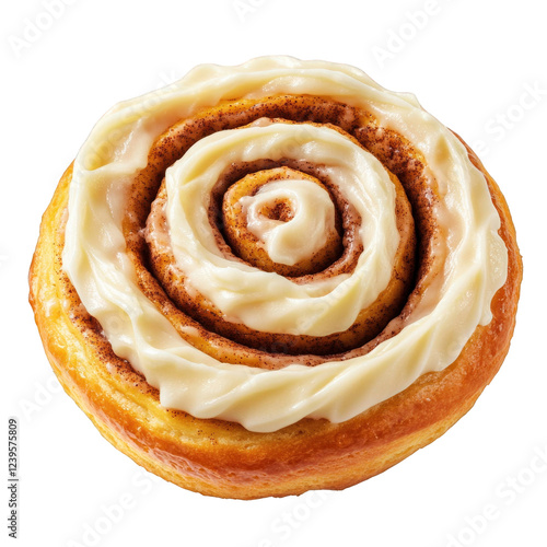 Wallpaper Mural A freshly baked cinnamon roll, topped with a thick, glossy cream cheese frosting that cascades down the soft, transparent background, PNG Torontodigital.ca