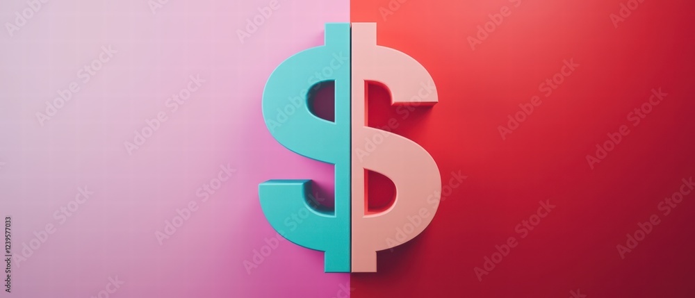 A stylized dollar sign is split with a pink background on one side and a red background on the other, conveying themes of finance and wealth. A stylized dollar sign is split with a pink background on one side and a red background on the other, conveying themes of finance and wealth.