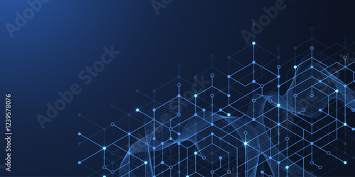 Modern health care or medical background design. Health care innovation concept. Horizontal header web banner. Abstract geometric background with hexagon shapes for medicine, science, chemistry.