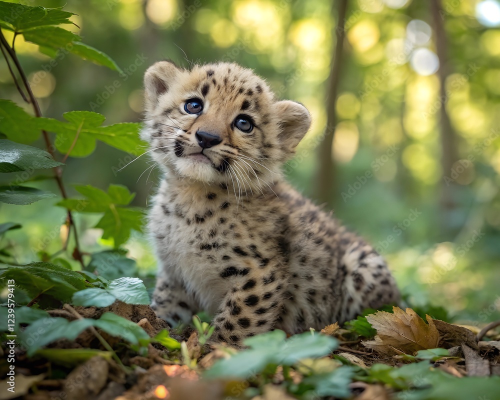 Obraz premium Adorable Cheetah Cub Sitting in the Forest