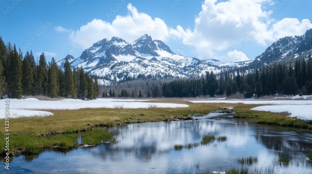 Serene Mountain Lake Reflection in Spring Serene Mountain Lake Reflection in Spring