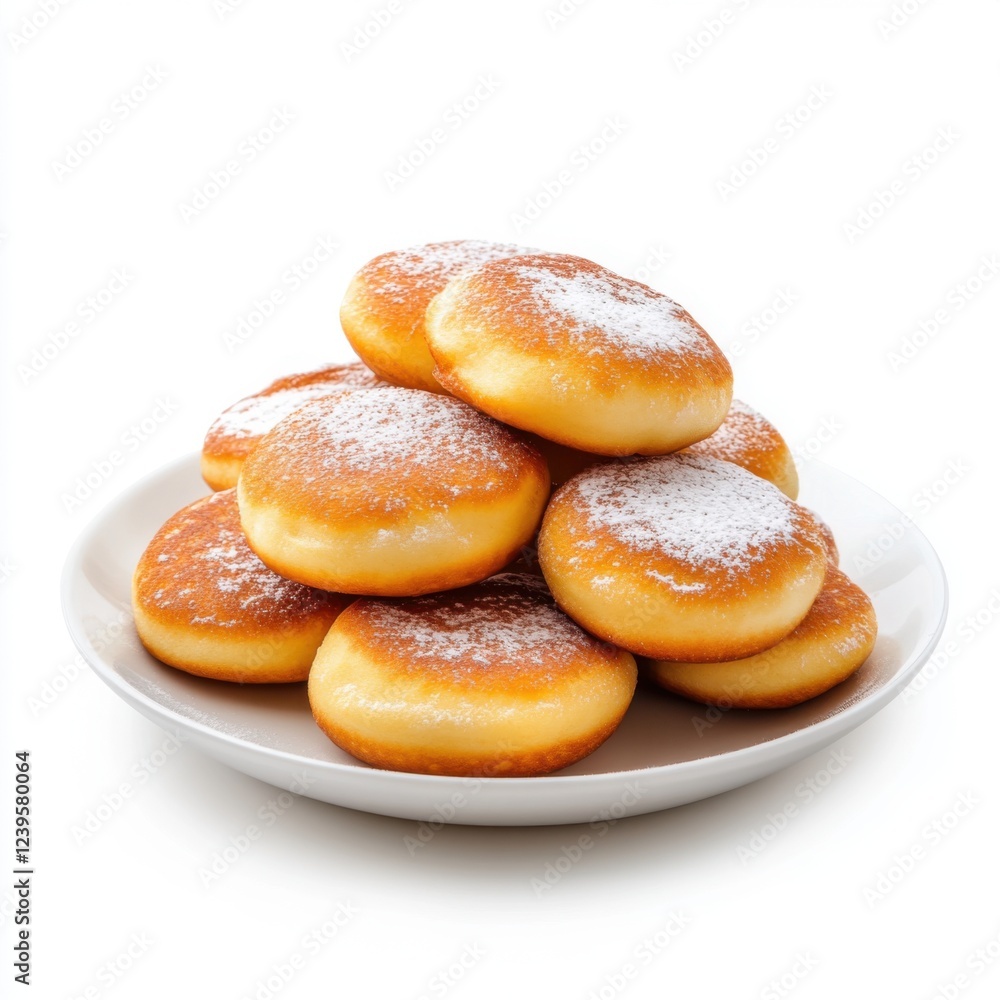 Delicious Fluffy Doughnuts with Sugar Powder on a White Plate Perfect for Breakfast or Dessert Delicious Fluffy Doughnuts with Sugar Powder on a White Plate Perfect for Breakfast or Dessert