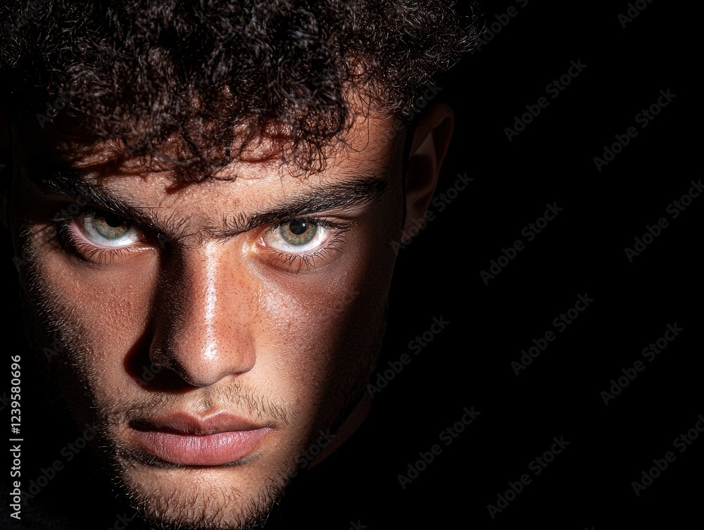 Close-up portrait of a young man with intense eyes