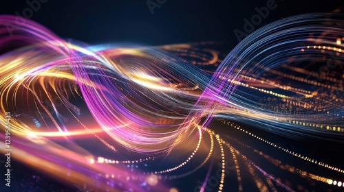 Abstract luminous waves with vibrant colors and dynamic motion on dark background