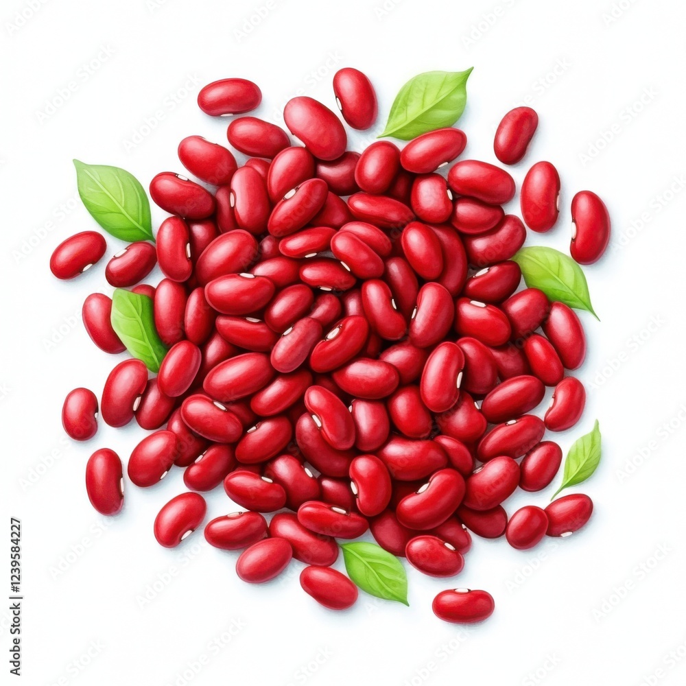 Fresh Red Beans with Green Leaves on White Background for Healthy Cooking and Nutritional Recipes Fresh Red Beans with Green Leaves on White Background for Healthy Cooking and Nutritional Recipes