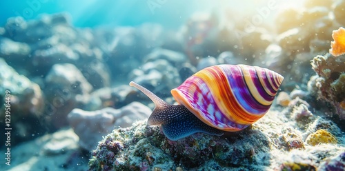 Detailed Underwater Photography of the West Indian Fuzzy Chiton: Highlighting Acanthopleura granulata, a Polyplacophora Species Inhabiting the Littoral Zone. photo