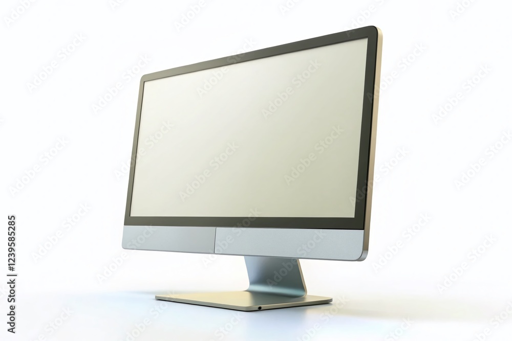 3D Computer Monitor with Blank Display on White Background 3D Computer Monitor with Blank Display on White Background