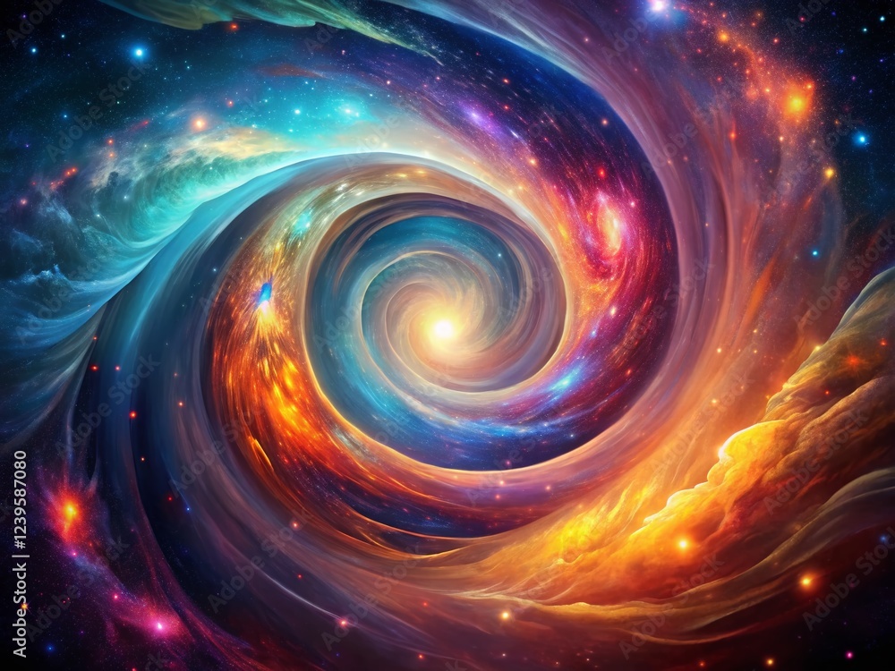 Abstract Cosmic Swirl Galaxy Background: Vibrant Nebula Colors, Right-Aligned Composition with Copy Space Abstract Cosmic Swirl Galaxy Background: Vibrant Nebula Colors, Right-Aligned Composition with Copy Space