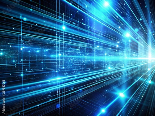 Wallpaper Mural Abstract Cyberspace: Blue Neon Beams & Data Flow Speed Concept Stock Photo Torontodigital.ca