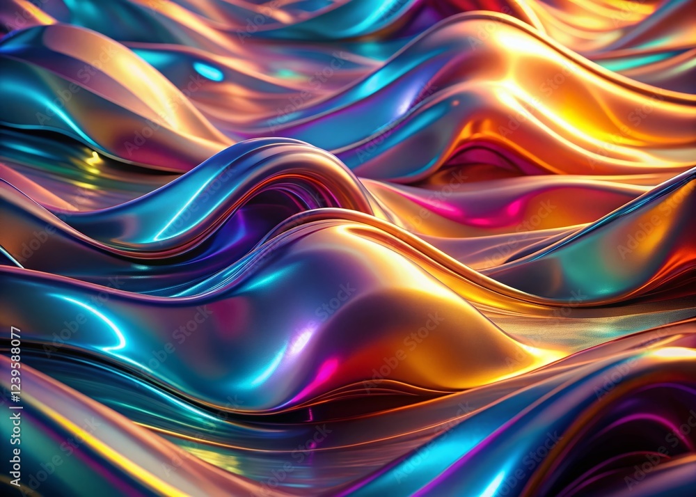 Abstract Holographic Fluid Wavy Background: Futuristic Metallic Texture for Sci-Fi Designs Abstract Holographic Fluid Wavy Background: Futuristic Metallic Texture for Sci-Fi Designs
