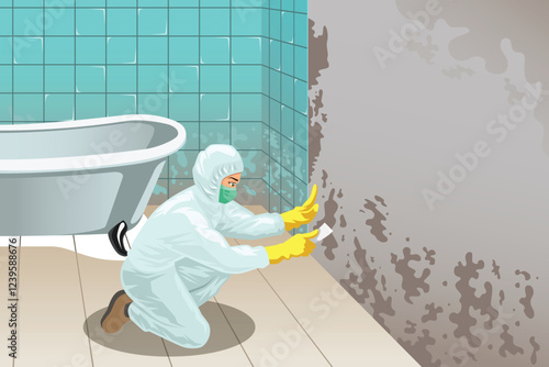 Bathroom Mold Remover Worker Vector Illustration