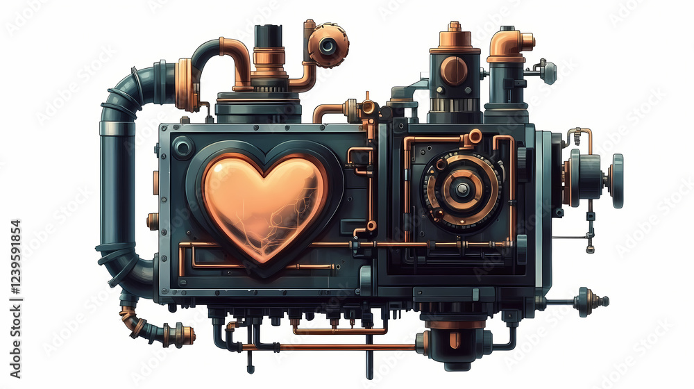 Engine with heart-shaped components, isolated. Biopunk Elements. Illustration Engine with heart-shaped components, isolated. Biopunk Elements. Illustration