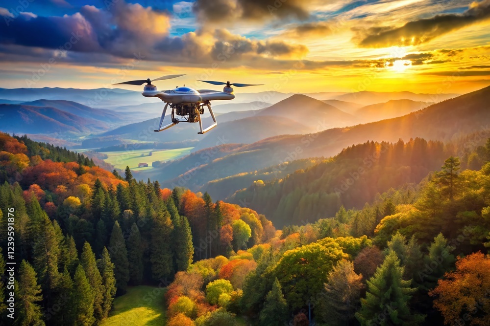 Fototapeta premium Aerial drone footage of a landscape with trees and mountains