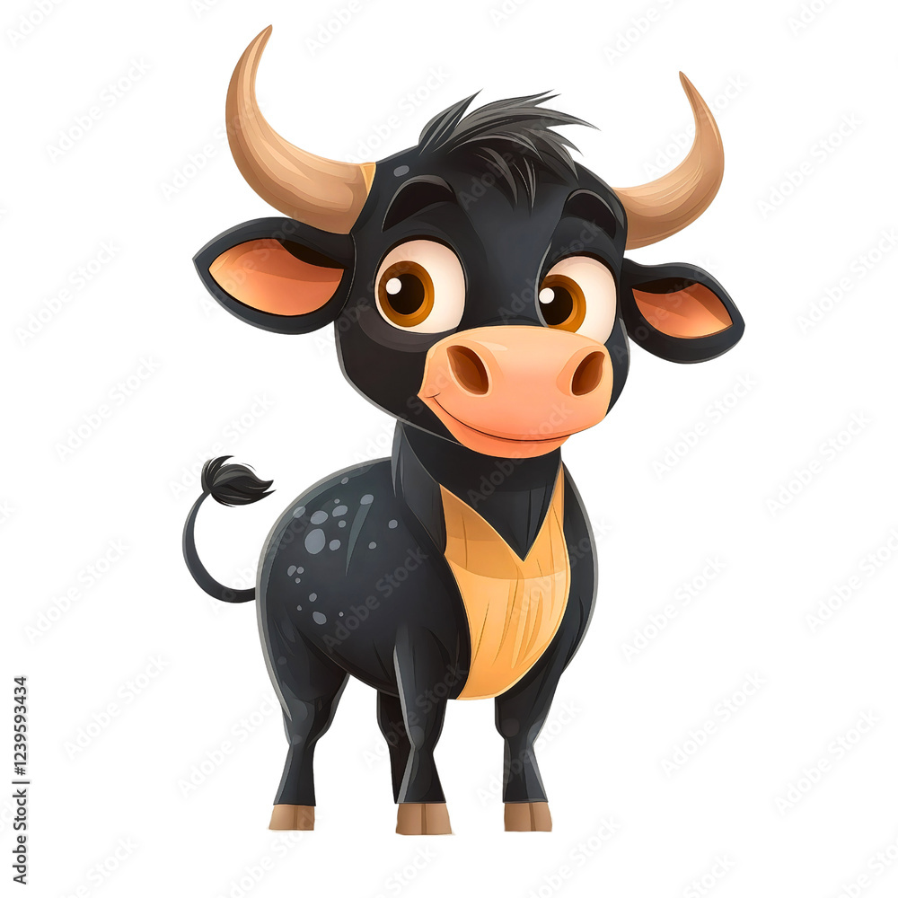 Fototapeta premium Cute Cartoon Bull Standing Strong in Nature Illustration isolated