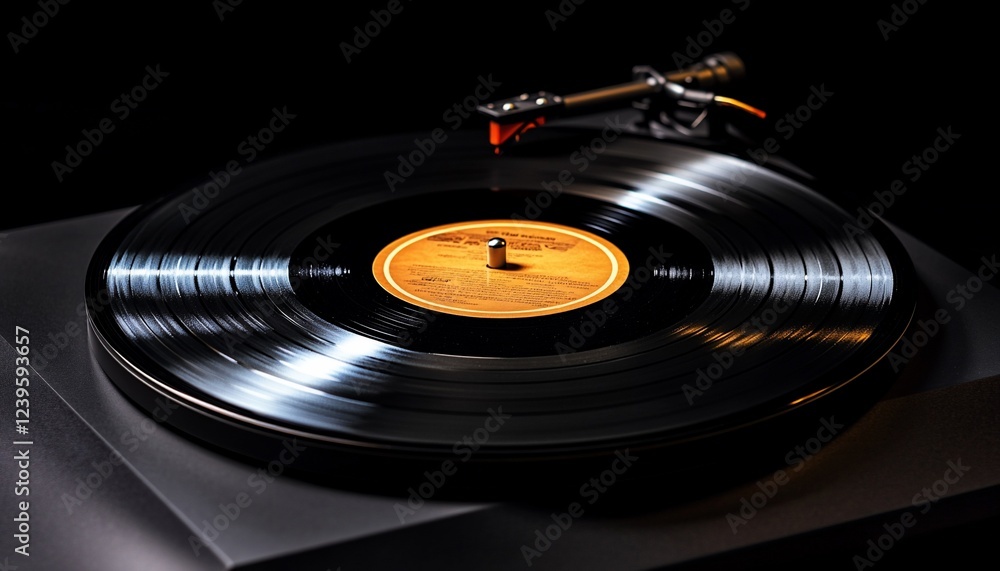 Black Vinyl Record Spinning On Turntable In Dark Setting Black Vinyl Record Spinning On Turntable In Dark Setting