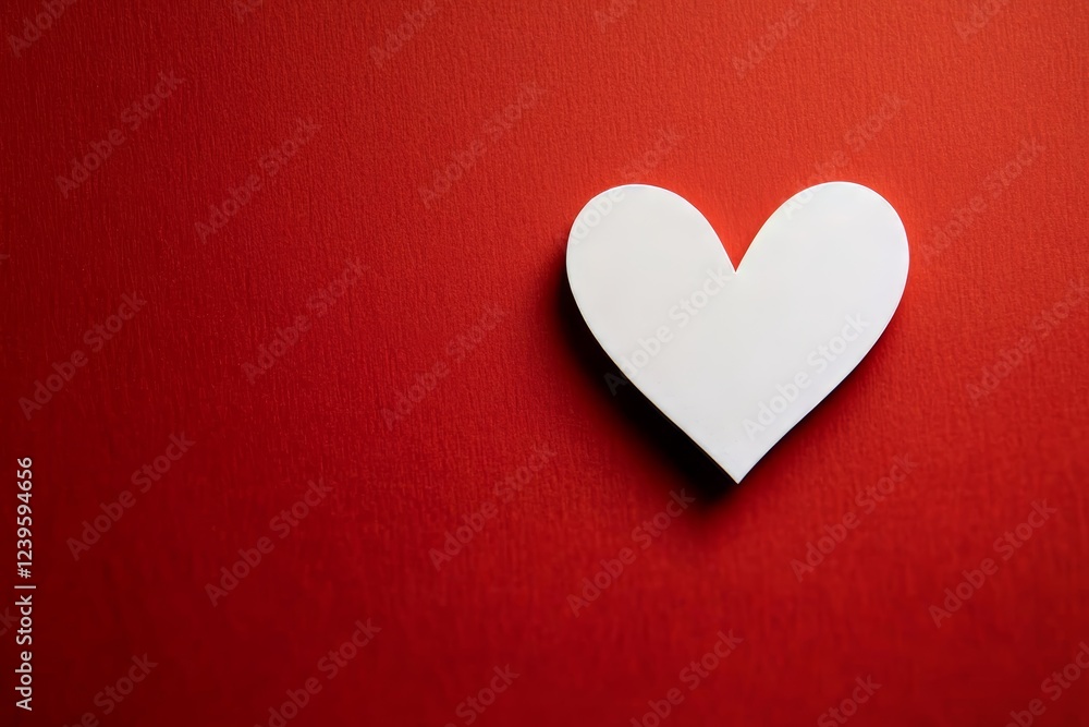A graceful, solitary heart sits on a deep, bold red background, softly illuminated by diffused light, offering ample room for copy A graceful, solitary heart sits on a deep, bold red background, softly illuminated by diffused light, offering ample room for copy