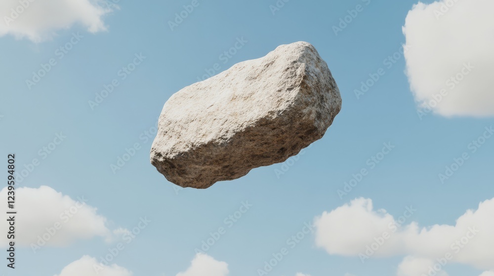 Fototapeta premium Weight vs Weightlessness a massive stone floating impossibly in zero.