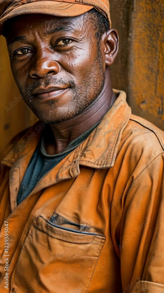 Portrait of a man wearing a work shirt in a rustic setting, showcasing determination and resilience Portrait of a man wearing a work shirt in a rustic setting, showcasing determination and resilience