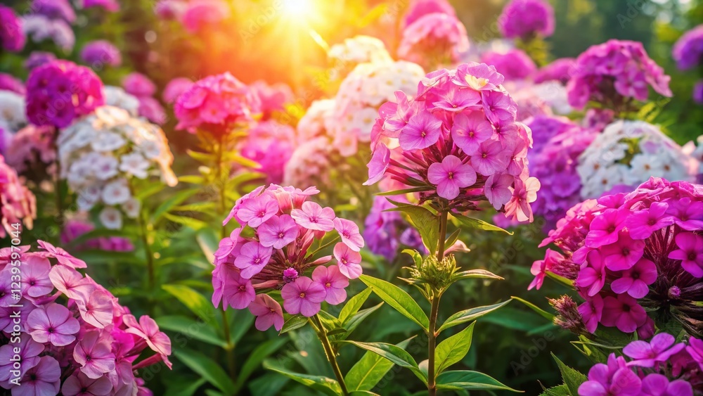Aerial View of Pink and Lilac Phlox Paniculata Summer Garden Flowers Aerial View of Pink and Lilac Phlox Paniculata Summer Garden Flowers