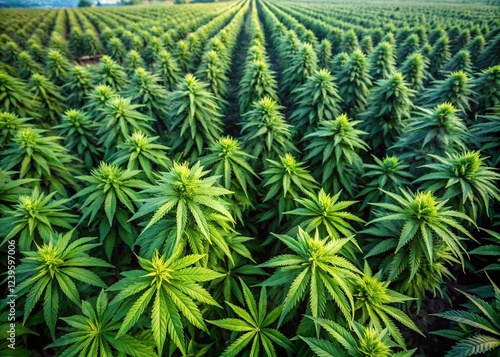 Aerial View of Organic Cannabis Farm with Green Leaves