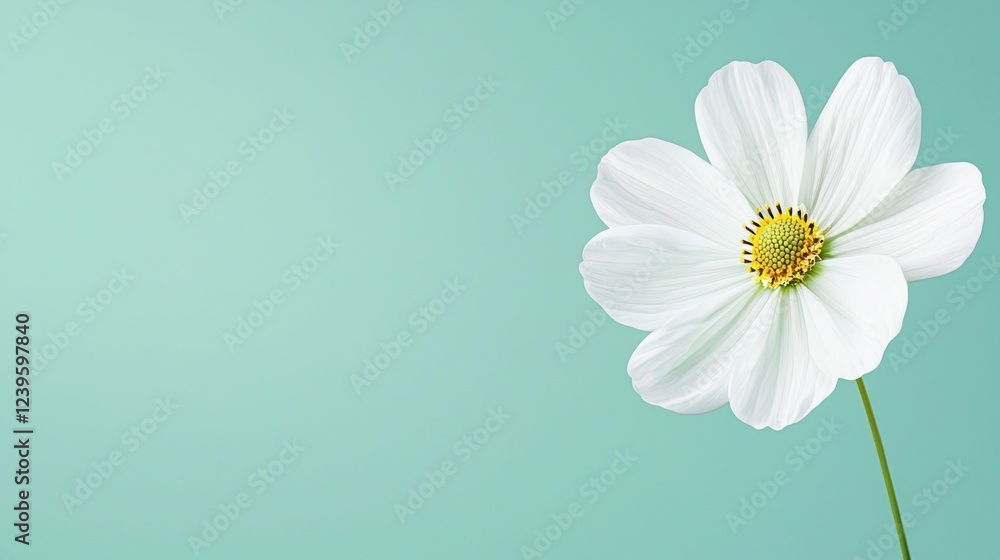 Obraz premium White Cosmos Flower on Teal Background