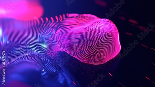 Abstract glowing pink and purple wave pattern with reflection on dark background