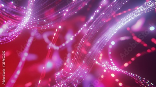Abstract magenta fiber optic light trails with bokeh effect background