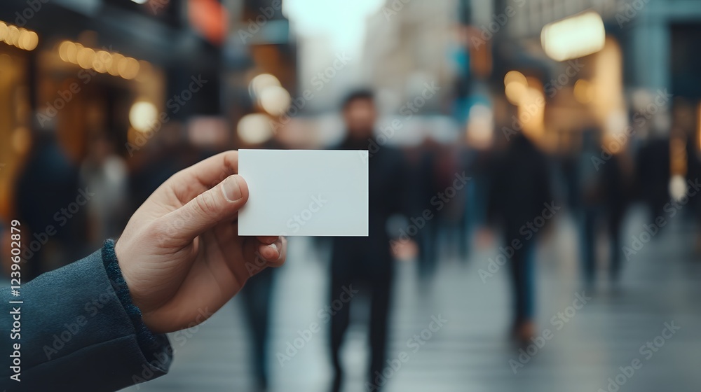 Business card mockup in an urban setting with blurred city lights and professional branding concept.
Business card mockup in an urban setting with blurred city lights and professional branding concept.