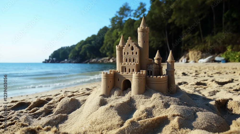 Fototapeta premium Sand Castle Photo on Beach