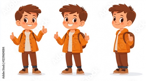 Smiling Boy Giving Encouraging Thumbs Up Flat Vector Illustration