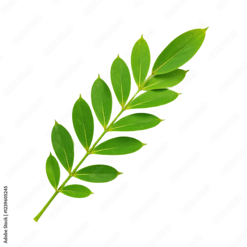 Closeup of a vibrant green branch with multiple leaves against a black background. Closeup of a vibrant green branch with multiple leaves against a black background.