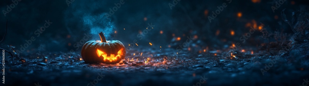Glowing and eerie 3D depiction of a Jack-o'-Lantern for Halloween Glowing and eerie 3D depiction of a Jack-o'-Lantern for Halloween