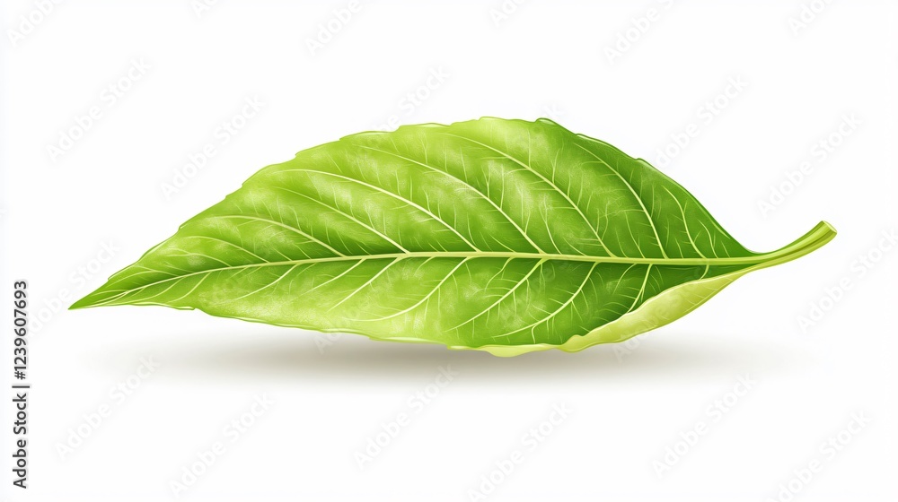 Obraz premium Green Leaf Icon Representing Growth, Nature, and Sustainability in White Background