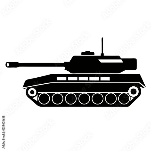 Powerful Tank Silhouette: Long Barrel, Military Might, War, Combat, Weaponry, Defense, Army,         photo