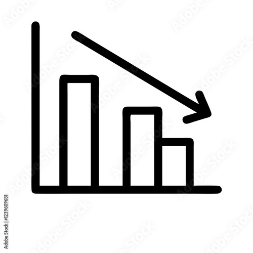 Downward Trend: Negative Growth Bar Chart Icon, Decline Graph, Financial Loss, Recession Symbol,    