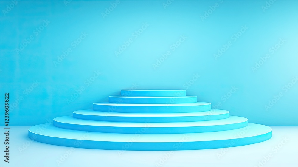 Obraz premium Circular Platform with Four Levels Against a Light Blue Wall