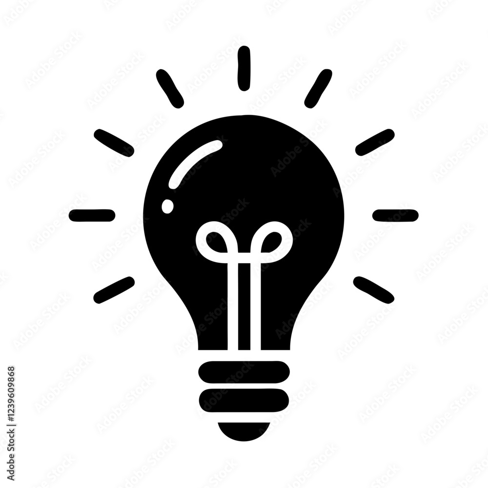 Brilliant Idea! Classic Lightbulb Icon with Shining Rays, Vector Illustration, Perfect for Websites, Brilliant Idea! Classic Lightbulb Icon with Shining Rays, Vector Illustration, Perfect for Websites,