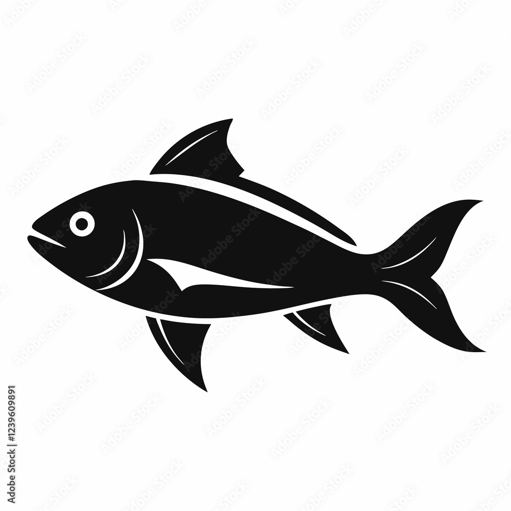 Elegant Minimalist Black Silhouette of a Swimming Fish: Perfect for Logos, Branding, and Aquatic Elegant Minimalist Black Silhouette of a Swimming Fish: Perfect for Logos, Branding, and Aquatic