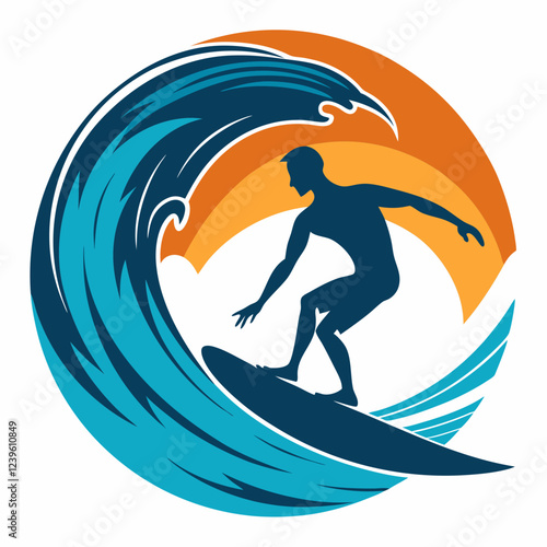 Epic Silhouette: Surfer Conquering a Giant Wave, Ocean Power, Extreme Sport, Adrenaline Rush, Water 