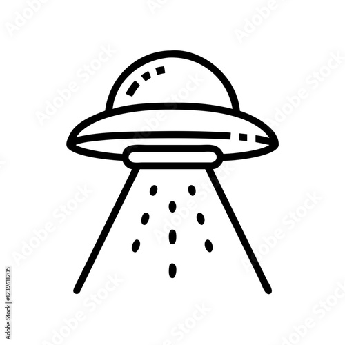 Cosmic Encounter: UFO Spaceship Icon with Hovering Beam of Light ray alien shiny power stars vector 