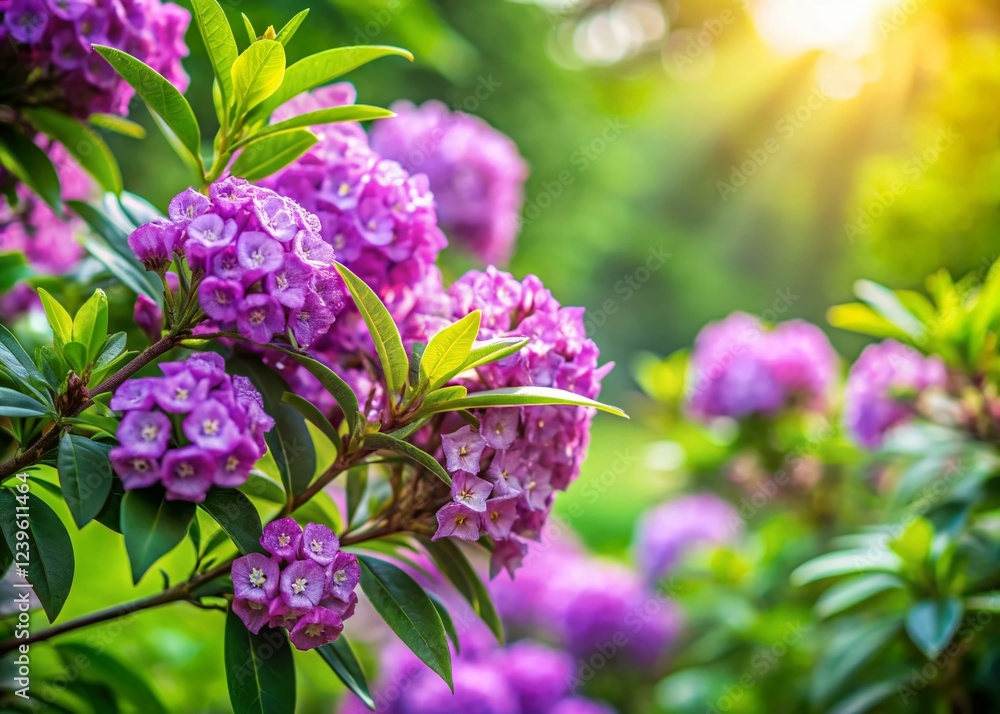 Blooming Mountain Laurel with Vibrant Purple Flowers and Copy Space Blooming Mountain Laurel with Vibrant Purple Flowers and Copy Space